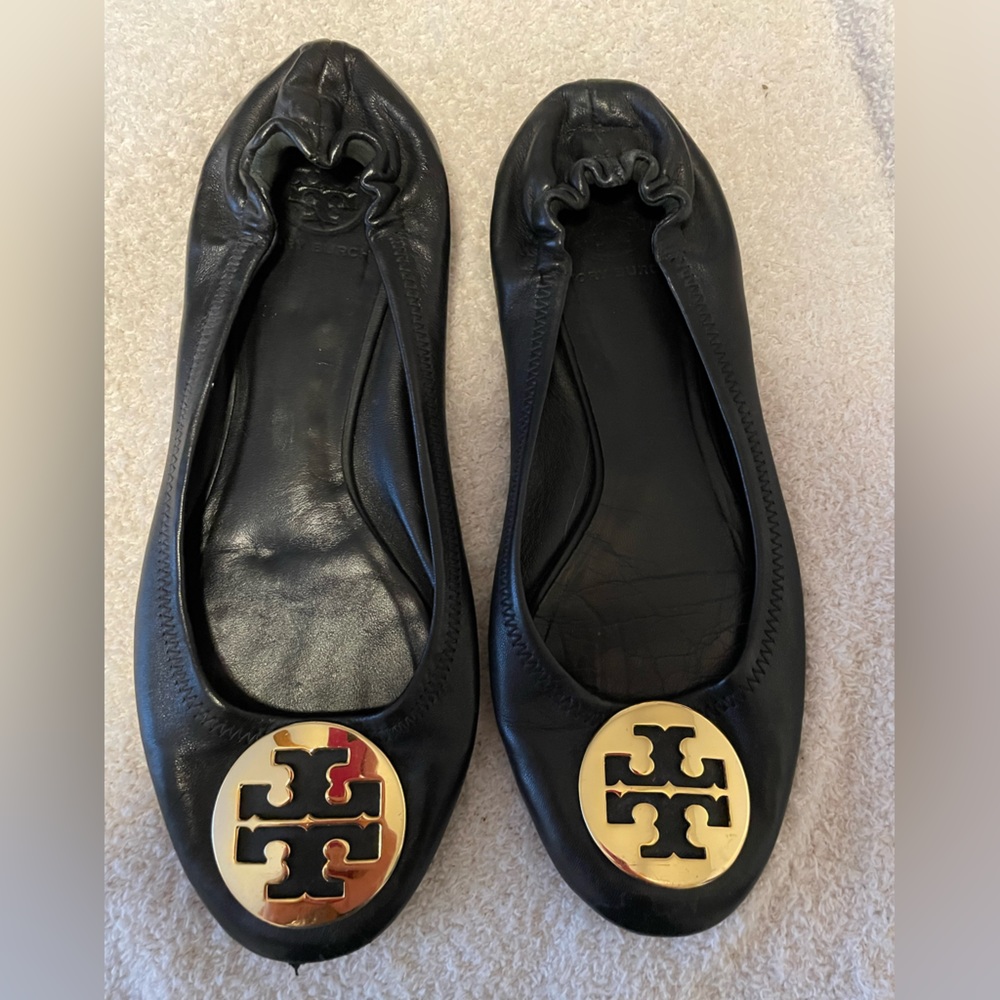 Authentic Tory Burch Black with Gold Reva Flat